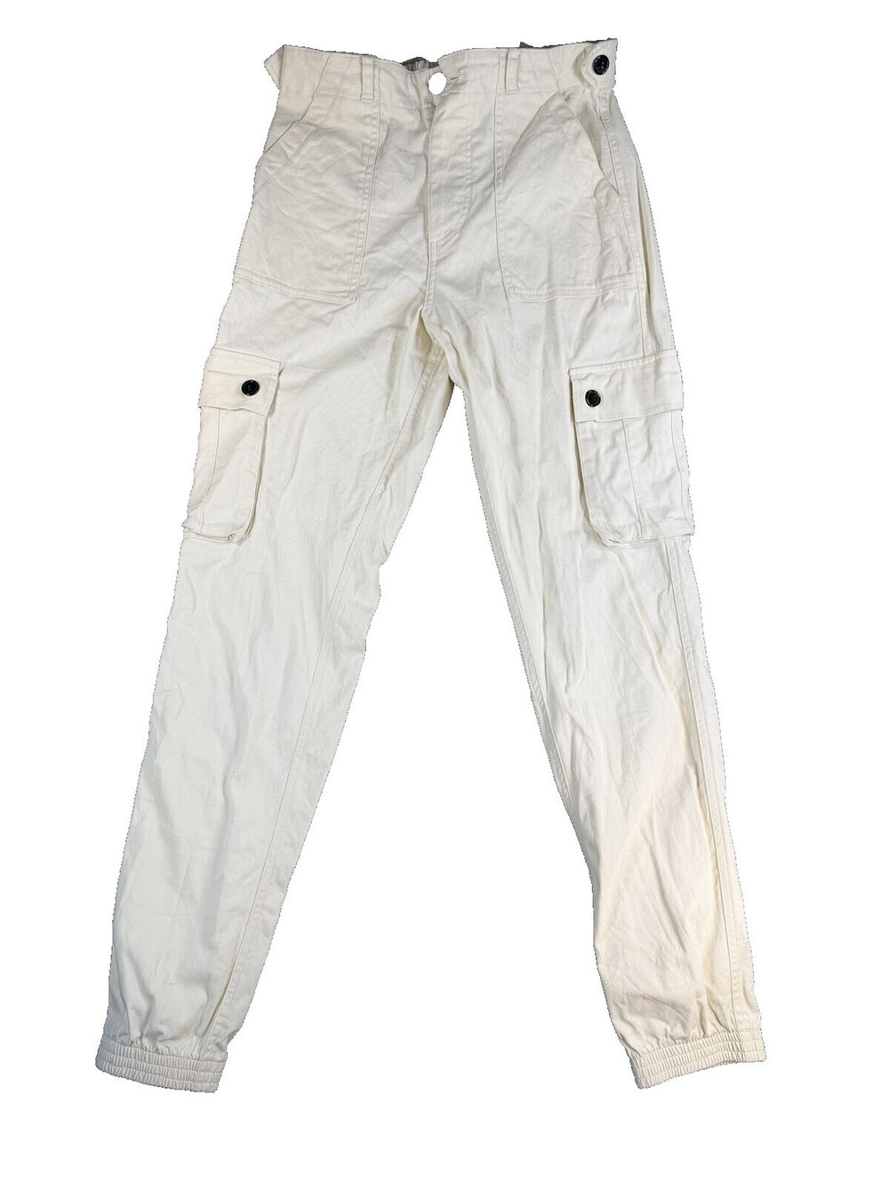 Wondery Outdoors Cargo Jogger Pants Womens S Cream Ivory Cotton Stretch Belt VGC